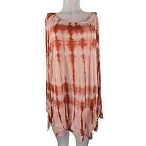 RXB Orange Tie Dye Layered Bottom Women's Lightweight Blouse 1X